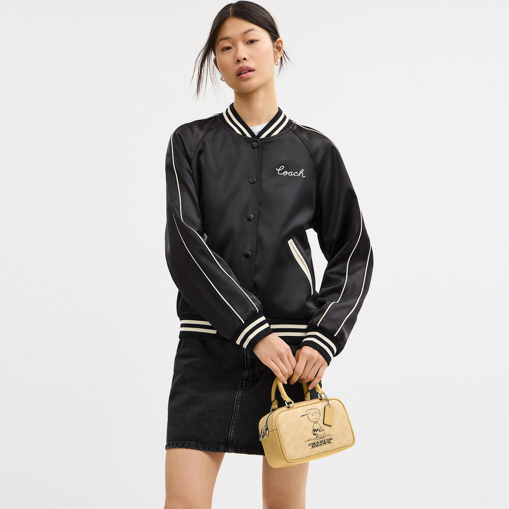 Coach X Peanuts Satchel Crossbody Bag In Signature Canvas With Charlie Brown - Picture 6 of 14